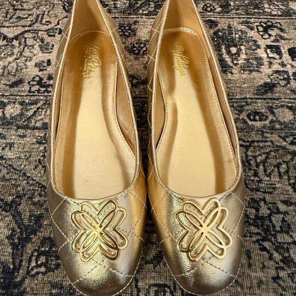 LILLY PULITZER Women’s 8.5 Patina Ballet Flats Gold Quilted Embellished - Picture 7 of 9